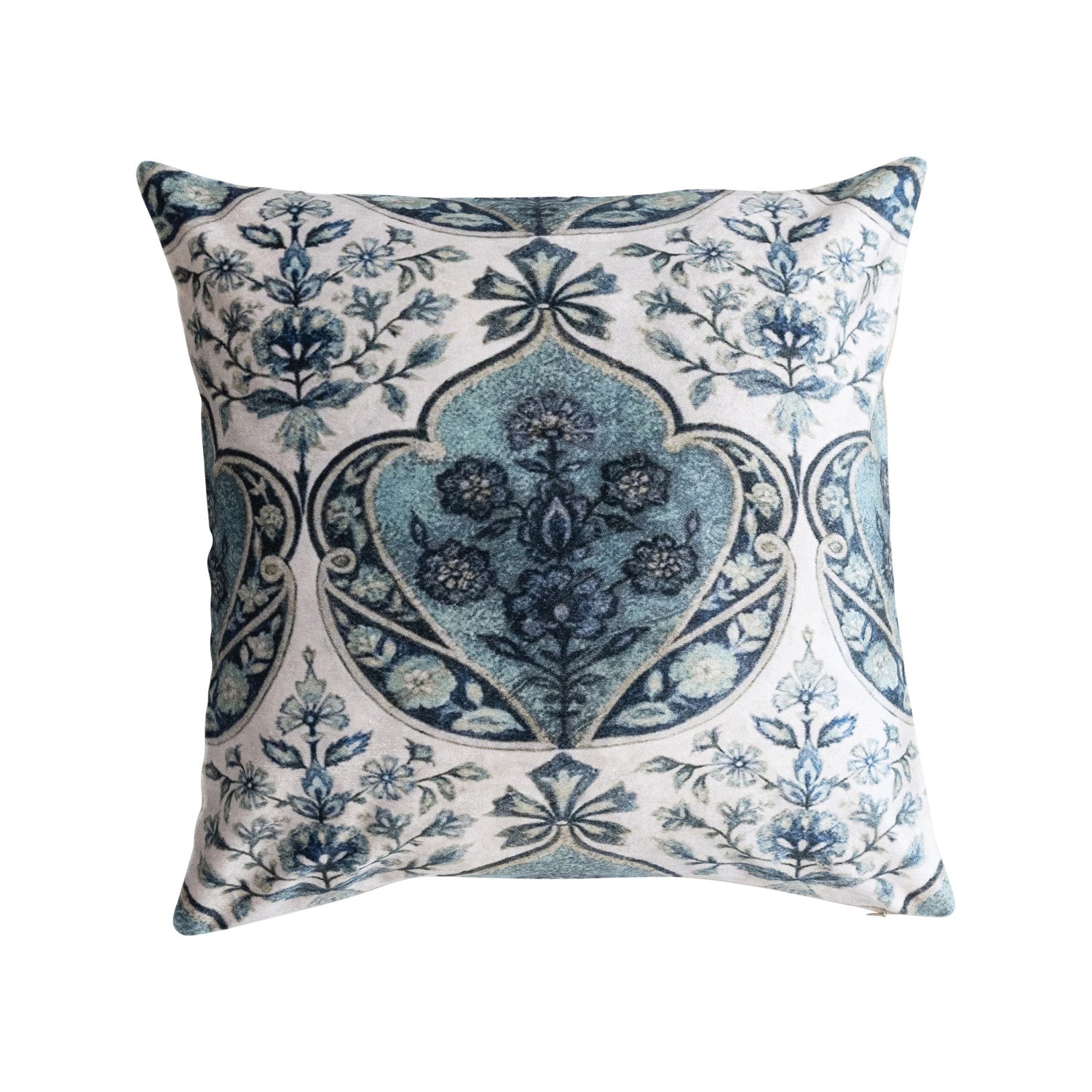 18" Square Cotton Blend Velvet Printed Pillow with Vintage Pattern