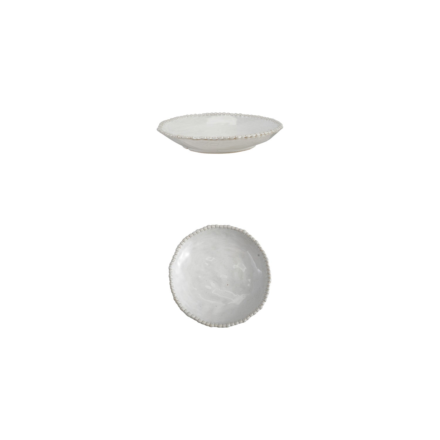 Stoneware Low Bowl with Hobnail Rim, White (Each One Will Vary)