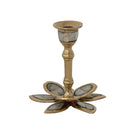 Brass Flower Shaped Taper Holder with Mother of Pearl Inlay, Gold Finish & Natural