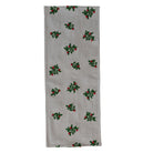 Table Runner with Embroidered Mistletoe Pattern & Pom Poms, Natural
