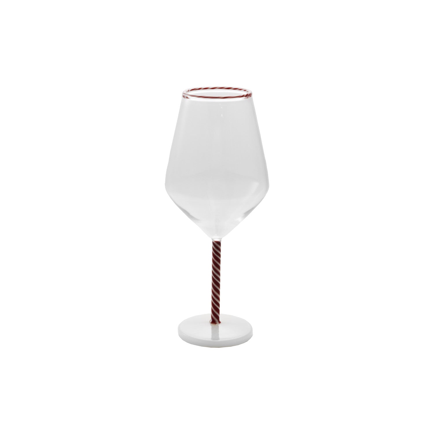 12 oz. Stemmed Wine Glass with Striped Rim & Stem, Red & White
