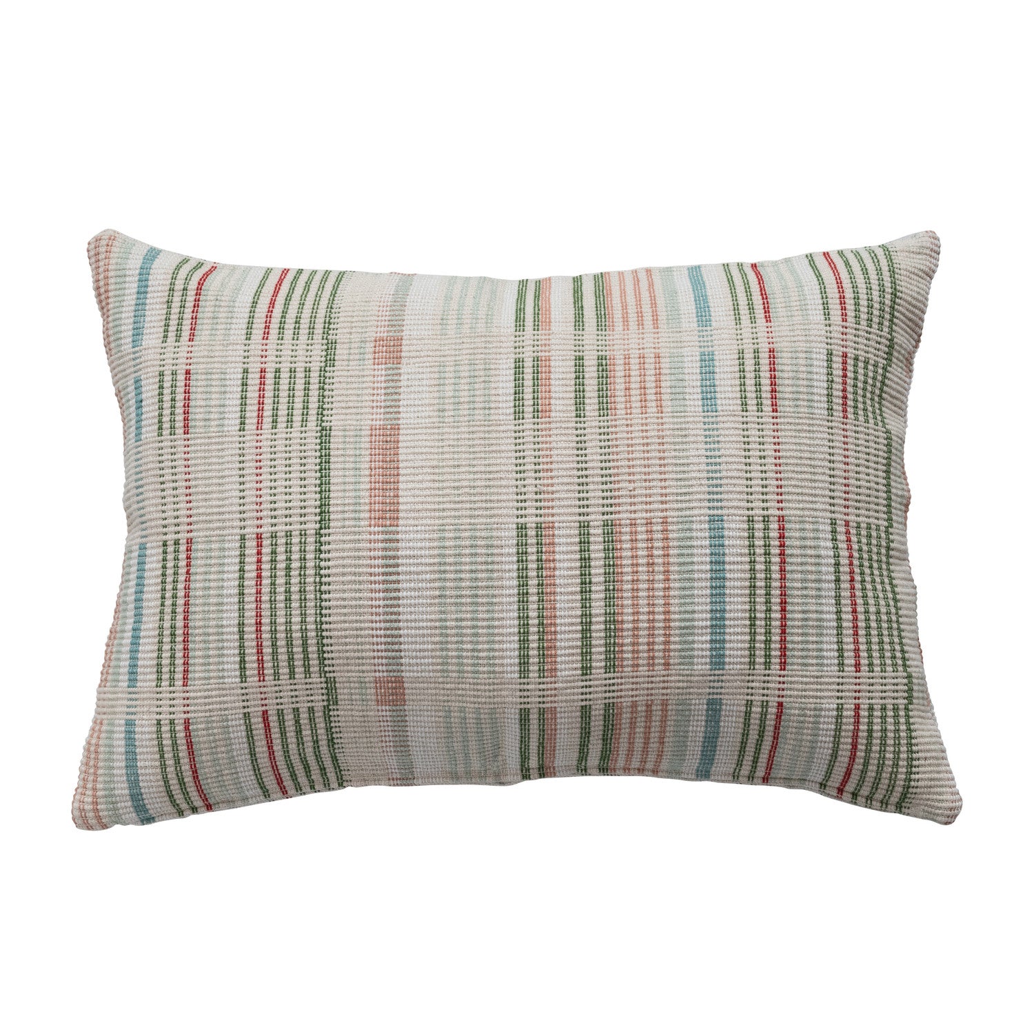 24"L x 16"W Woven Cotton Lumbar Pillow with Stripes Plaid