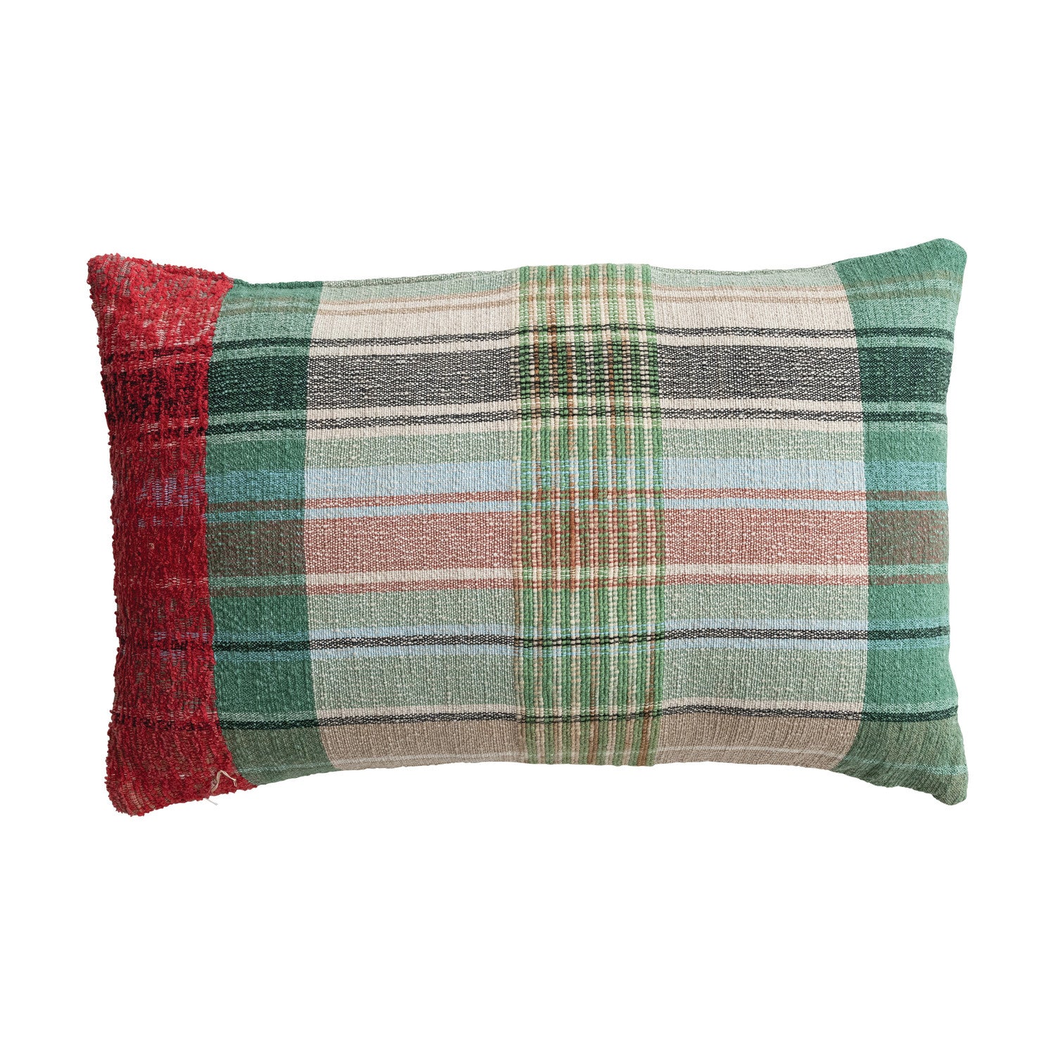 Woven & New Zealand Wool Blend Lumbar Pillow with Embroidery Plaid